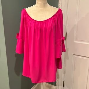 Joseph Ribkoff fuchsia pink top with bowed sleeves. Size 18